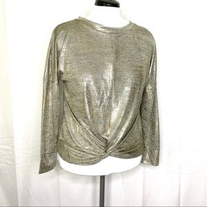 Fourteenth‎ Place Gold Silver Metallic Front Knot Top- Small Long Sleeve